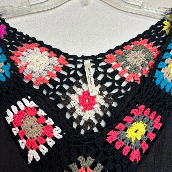 India Boutique Crochet Granny Square Womens One Size Black Boho Swimsuit Cover - Picture 6 of 11